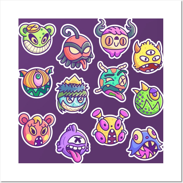 Cute Monster Head Collection Wall Art by yudabento